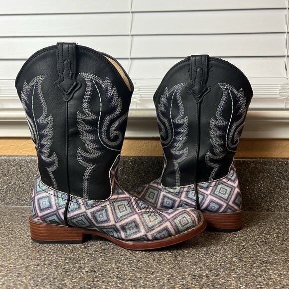 Roper Little Kids Girls Sz 3 Multicolor Faux Leather Cowboy Western Pull On Boot - Picture 5 of 10